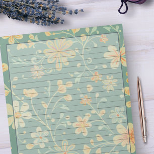 1950s Sage Green Retro Mid Century Floral Design Notepad