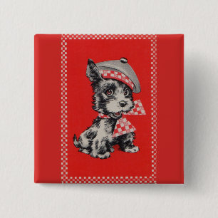 1950s Scottie dog in red 2 Inch Square Button