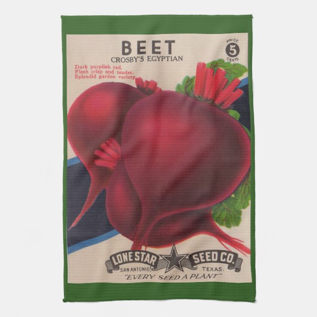 1950s seed packet beets print kitchen towel (Vertical)