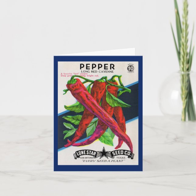  1950s seed packet cayenne pepper print note card (Front)