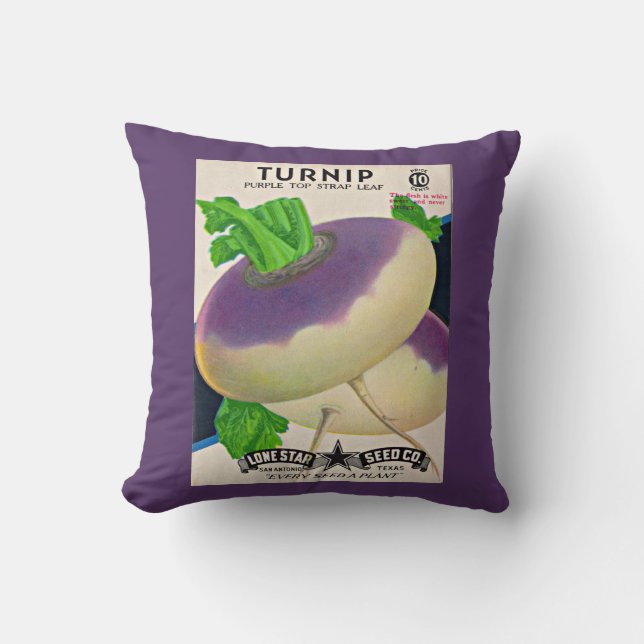 1950s seed packet turnips print throw pillow (Front)