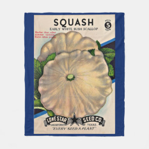 1950s seed packet white squash print fleece blanket