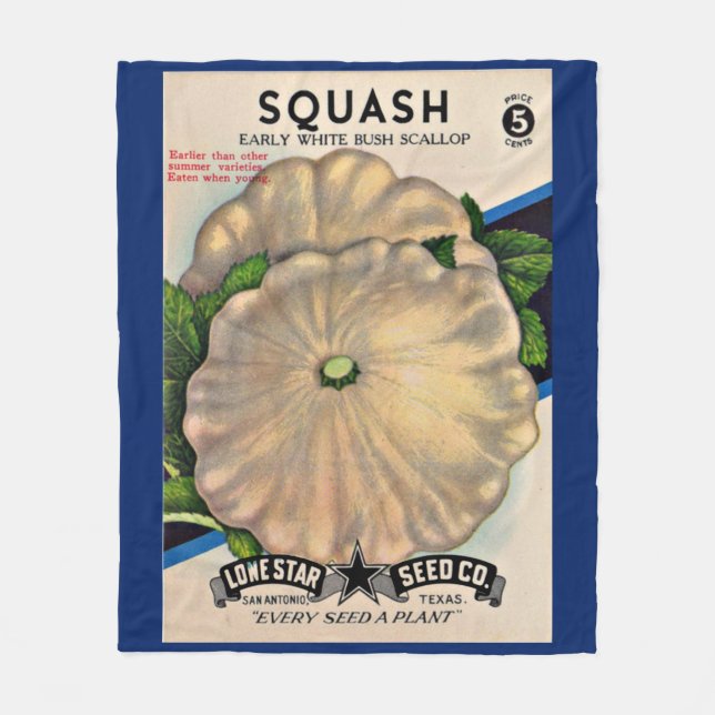 1950s seed packet white squash print fleece blanket (Front)