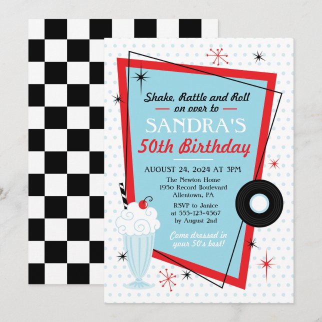 1950s Sock Hop Birthday Party Invitation (Front/Back)