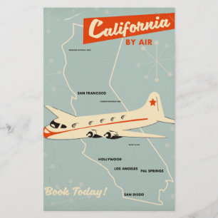 1950s style California "by air" travel poster