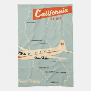 1950s style California "by air" travel poster Kitchen Towel