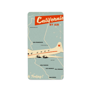 1950s style California "by air" travel poster Label