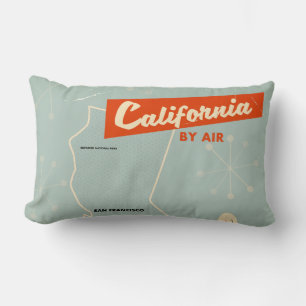 1950s style California "by air" travel poster Lumbar Pillow