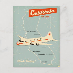1950s style California "by air" travel poster Postcard