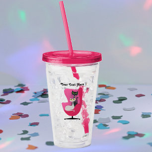 1950's Style Pink Chair with two Fancy Cats Acrylic Tumbler