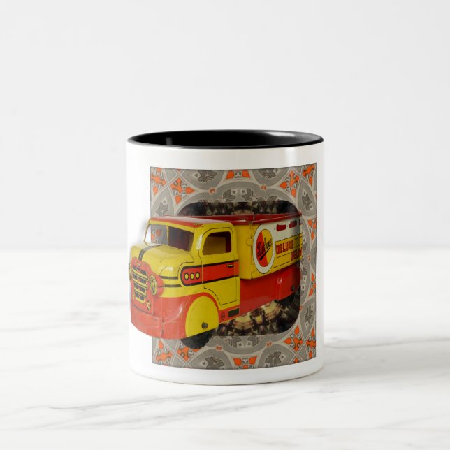 1950S TIN TRUCK TOY ON ELABORATE BACKGROUND  Two-Tone COFFEE MUG (Center)