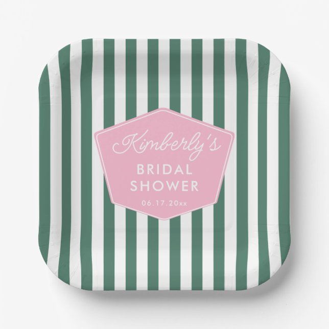 1950s Vacation Glamour Pink Green Bridal Shower Paper Plate (Front)