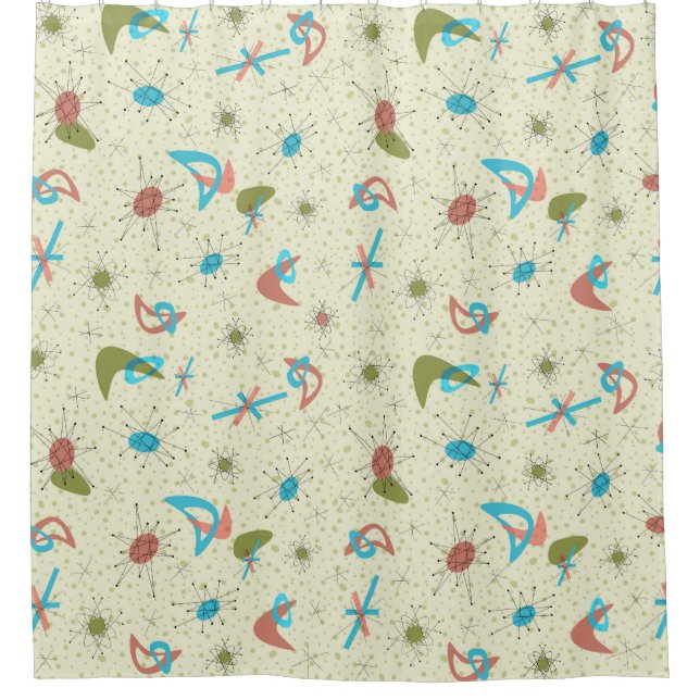 1950s Vintage Atomic Design Shower Curtain (Front)
