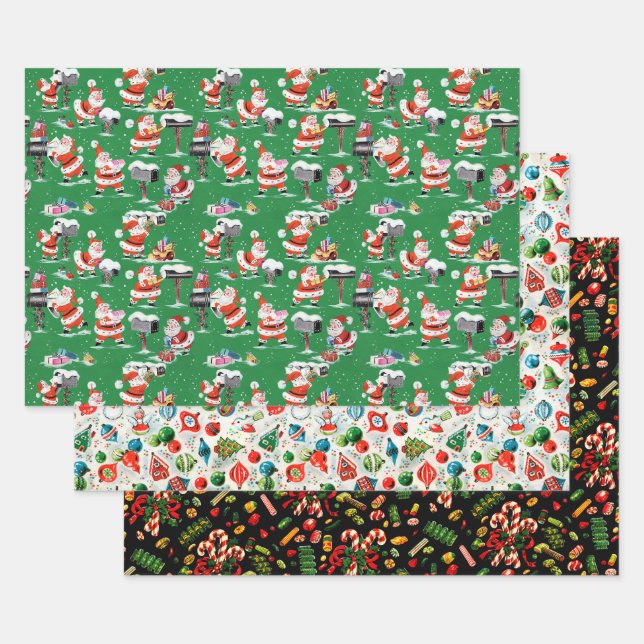 1950s Vintage Christmas Wrapping Paper Sheets (Set)