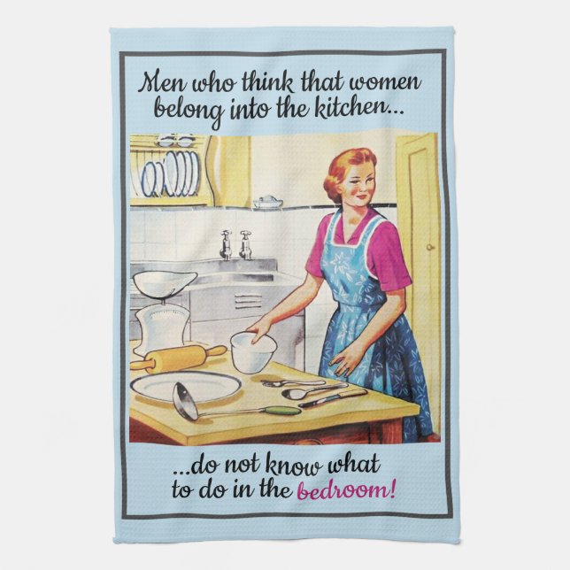 1950's Vintage Funny Feminist Women in Kitchen Kitchen Towel (Vertical)
