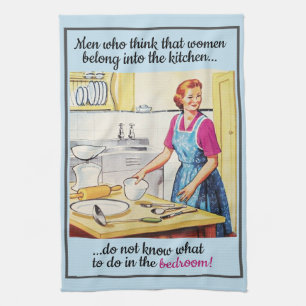 1950's Vintage Funny Feminist Women in Kitchen Towel
