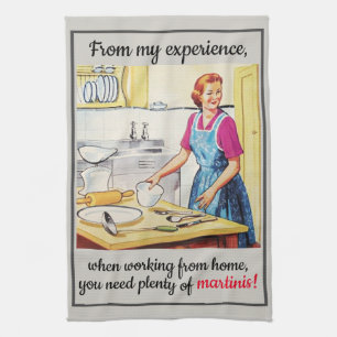 1950's Vintage Funny Housewife Needs Martinis Kitchen Towel