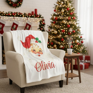 1950s Vintage Retro Santa Claus Custom Christmas Sherpa Blanket