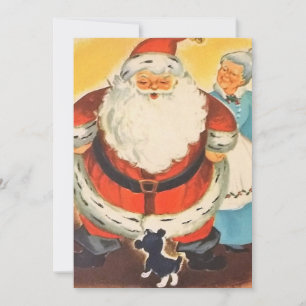 1950s Vintage Santa and Mrs Claus With Puppy Holiday Card