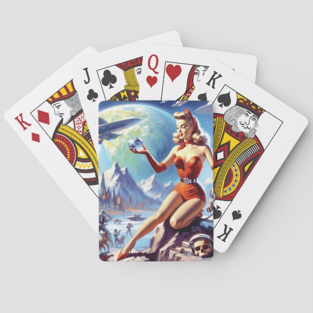 1950s Vintage Science Fiction Woman Playing Cards (Back)