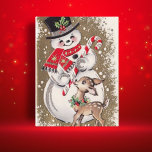 1950s Vintage Snowman With Baby Deer Postcard<br><div class="desc">1950s Vintage Snowman With Baby Deer</div>
