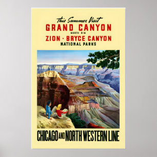 1950s Visit Grand Canyon Zion Bryce Vintage Style  Poster