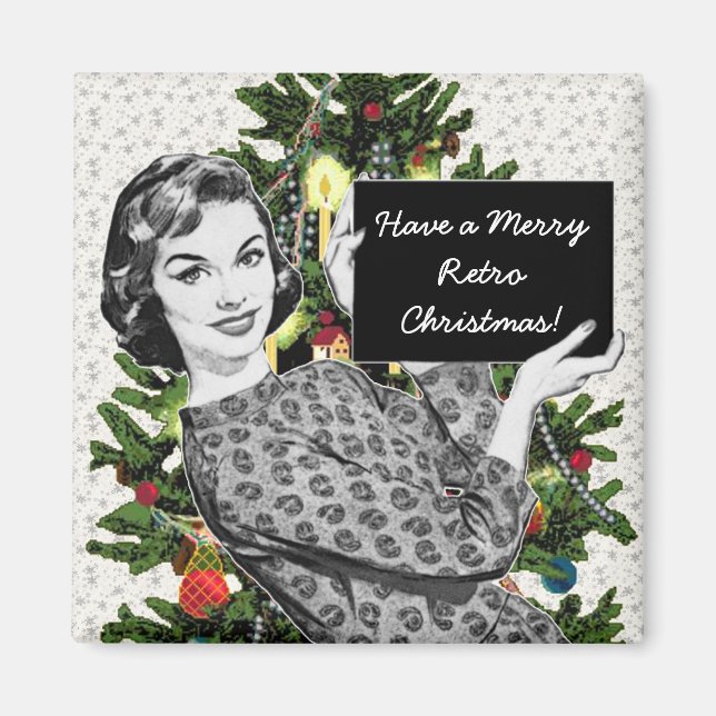 1950s Woman with a Christmas Sign Magnet (Front)