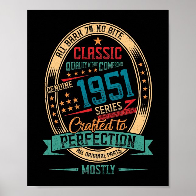 1951 71 years old 71st Birthday Crafted Perfection Poster (Front)