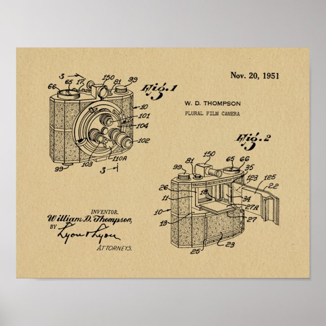 1951 Plural Camera Patent Art Drawing Print (Front)