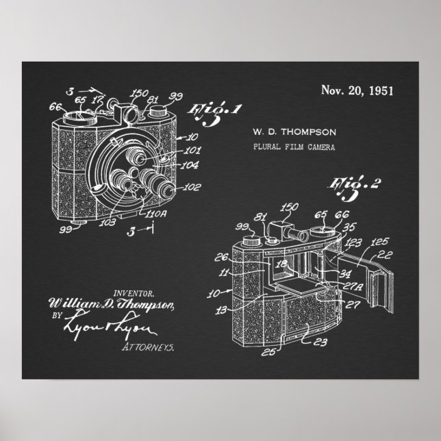 1951 Plural Camera Patent Art Drawing Print (Front)