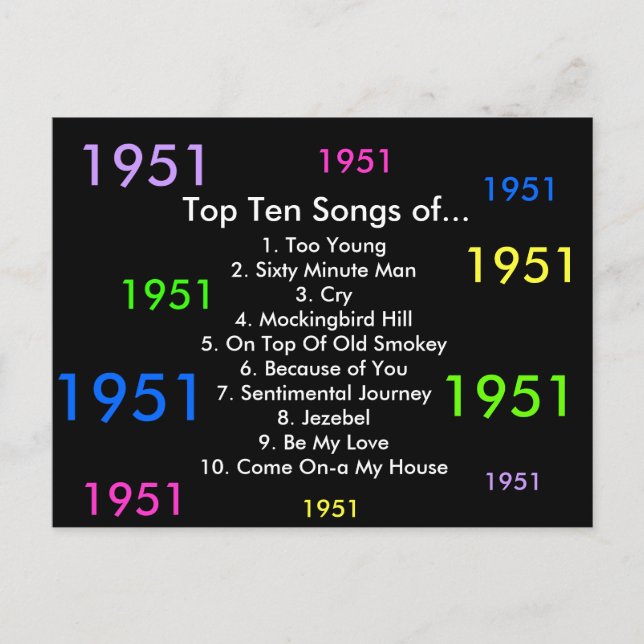 1951 Songs Postcard (Front)
