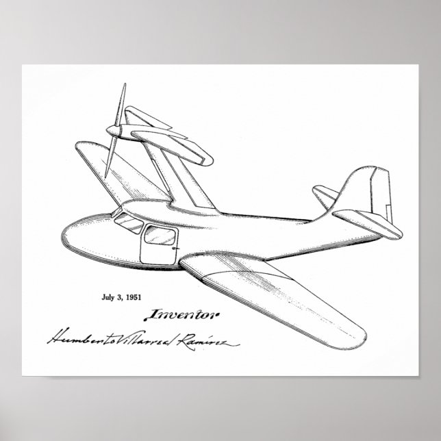 1951 Top Prop Airplane Patent Art Drawing Print (Front)