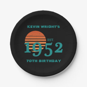 1952 70th Birthday Vintage Sunset Paper Plate