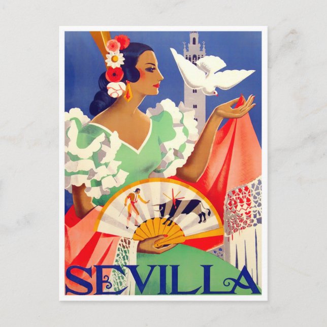 1952 Feria de Sevilla vintage travel Postcard (Front)