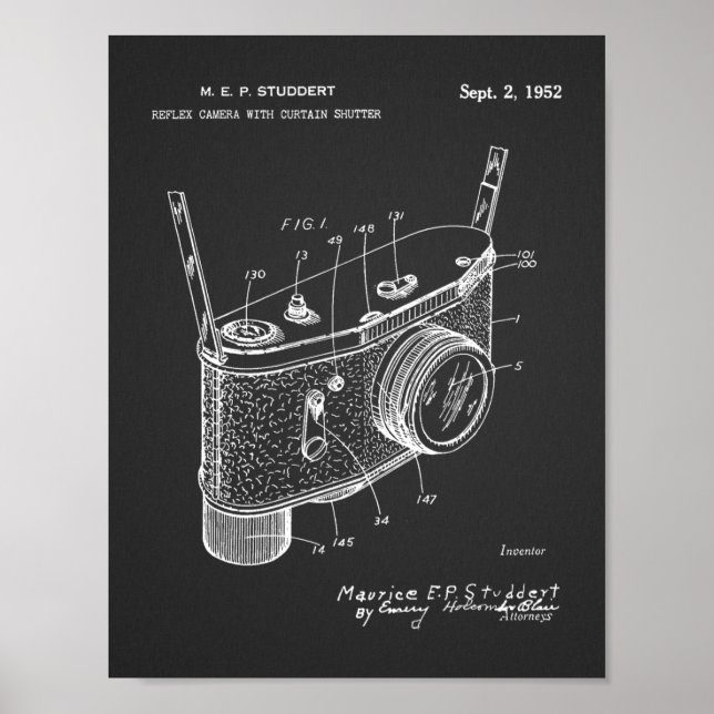 1952 Reflex Camera Brevet Art Dessin Impression (Devant)