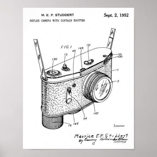 1952 Reflex Camera Brevet Art Dessin Impression (Devant)