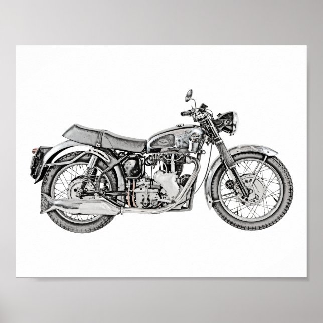 1952 Velocette Venom Motorcycle Illustration Poster (Front)