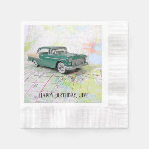 1955 Car On a Road Map Napkin
