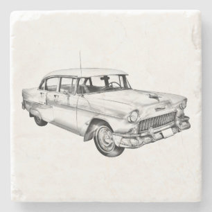 1955 Chevrolet Bel Air Antique Car Illustration Stone Coaster