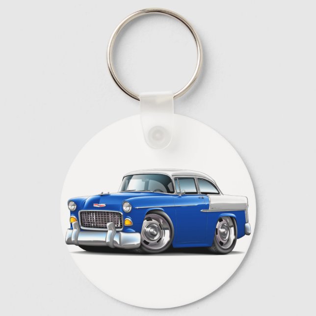 1955 Chevy Belair Blue-White Car Keychain (Front)