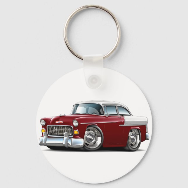 1955 Chevy Belair Maroon-White Car Keychain (Front)