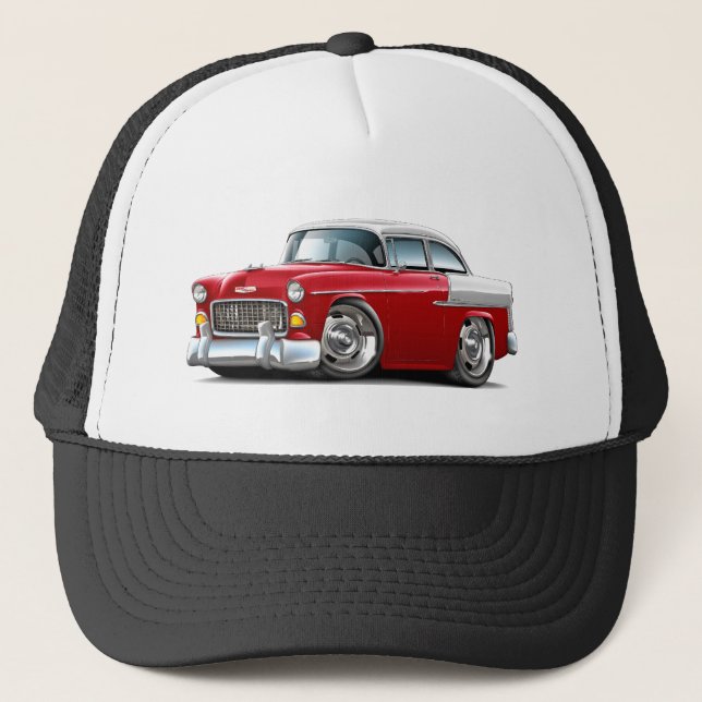 1955 Chevy Belair Red-White Car Trucker Hat (Front)