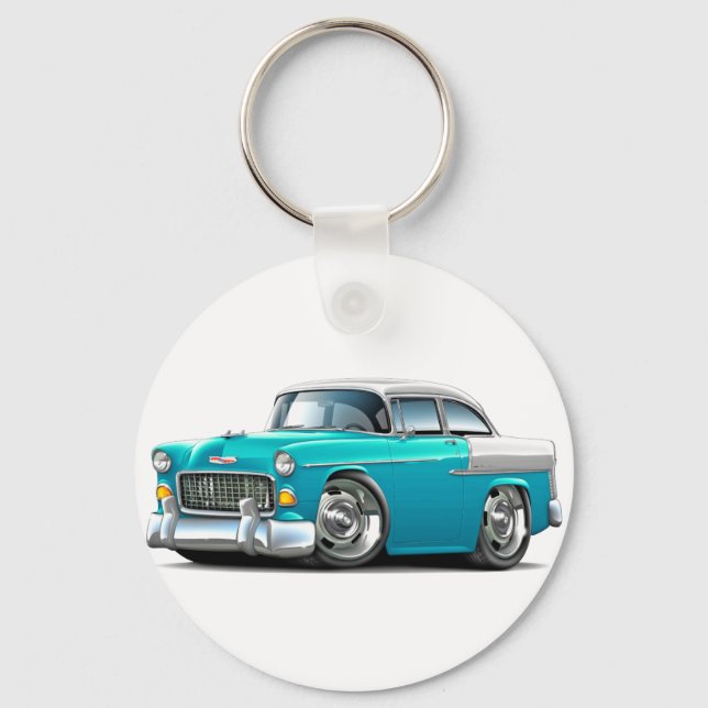 1955 Chevy Belair Turquoise-White Car Keychain (Front)