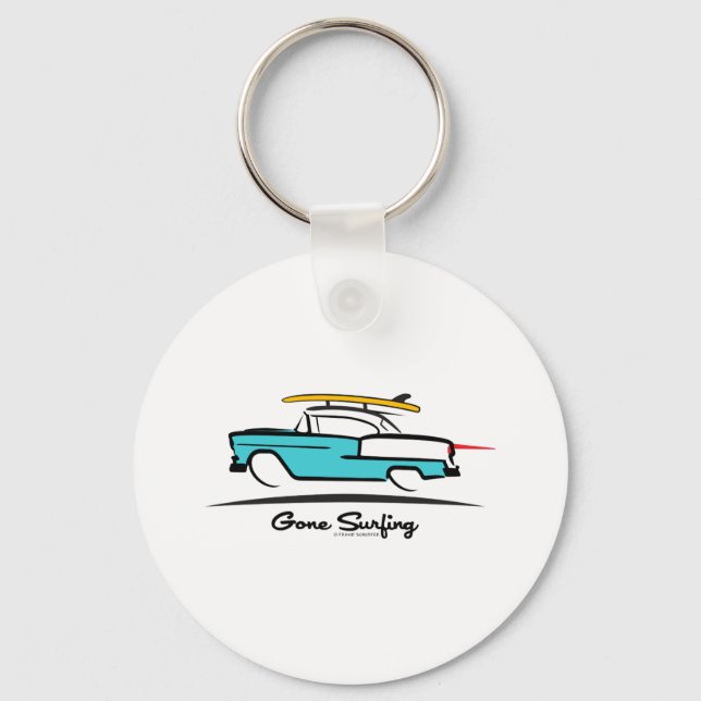 1955 Chevy Hardtop Coupe Gone Surfing Keychain (Front)