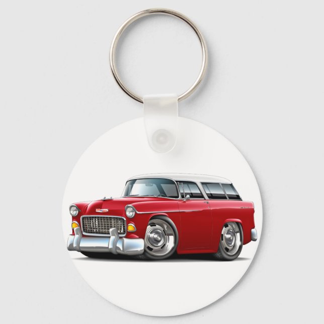 1955 Chevy Nomad Red-White Car Keychain (Front)