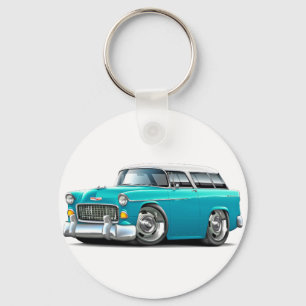 1955 Chevy Nomad Turquoise-White Car Keychain