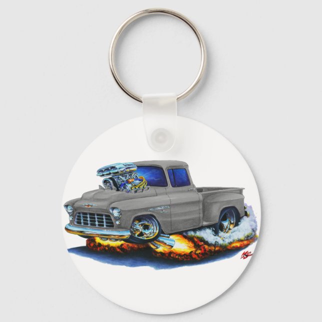 1955 Chevy Stepside Pickup Grey Truck Keychain (Front)