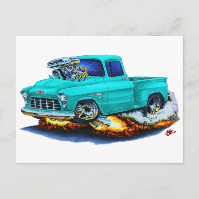 1955 Chevy Stepside Pickup Turquoise Truck Postcard (Front)