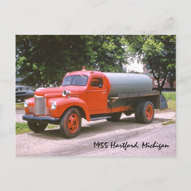 1955 Hartford Michigan Antique Red Fire Truck Postcard (Front)