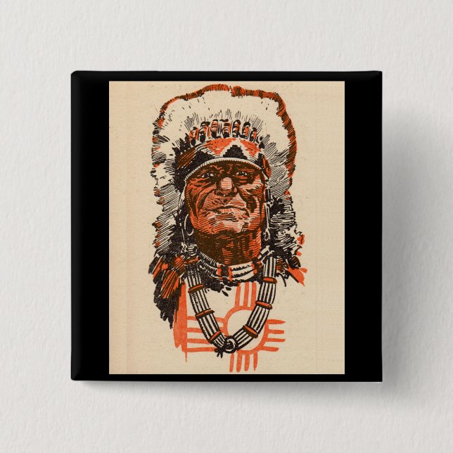1955 Indian chief from Billy the Kid (UK) comics 2 Inch Square Button (Front)
